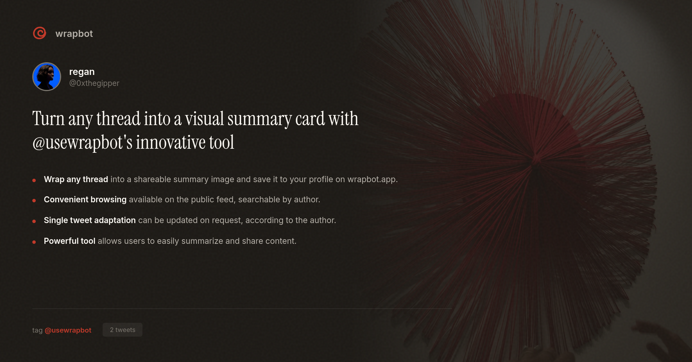 Turn any thread into a visual summary card with @usewrapbot's innovative tool