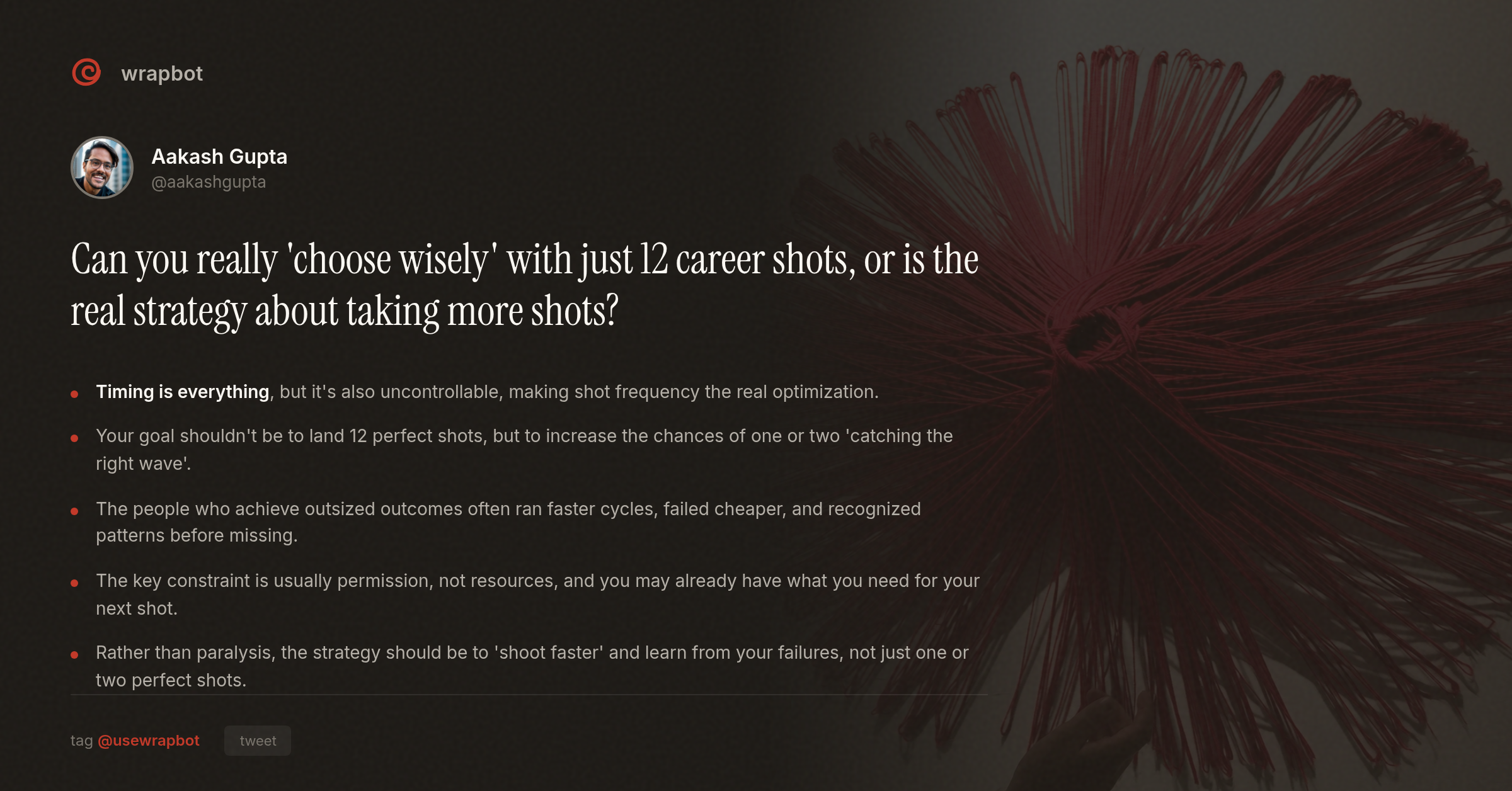 Can you really 'choose wisely' with just 12 career shots, or is the real strategy about taking more shots?